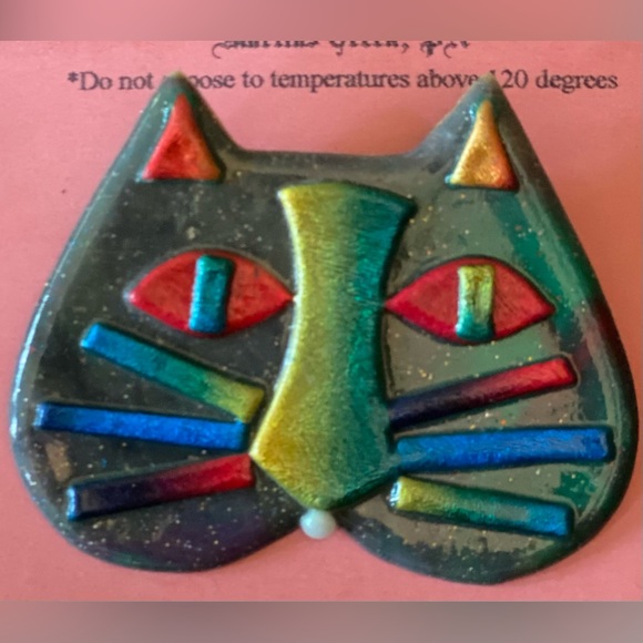 Star Chaser Design Colorful  Cat Face Pin Multicolored Fun Boho Hippie Retro - Picture 5 of 5